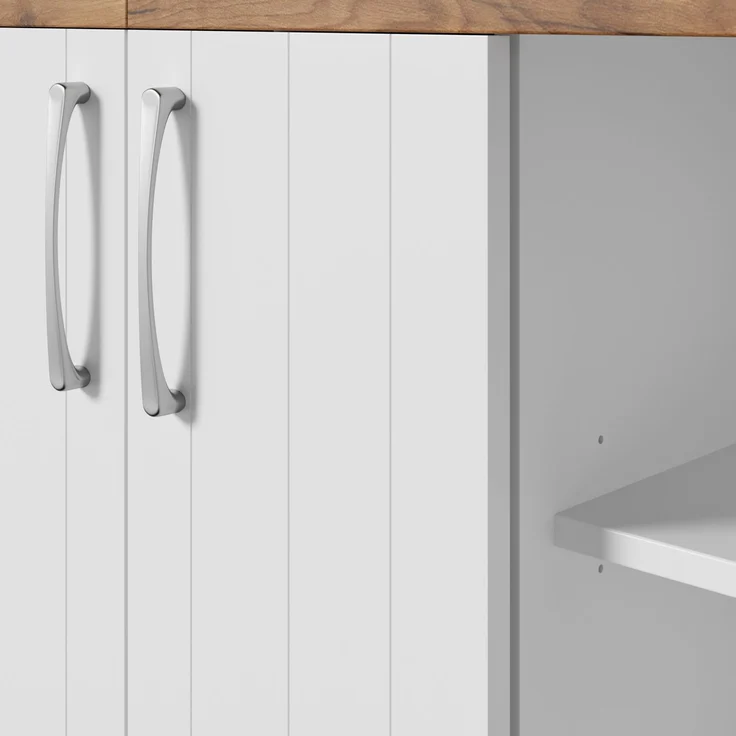 Großer Küchenbuffet Schrank mit Stauraum, Küchenschrank mit Vitrinenfächern, 2 Schubladen, Türen und Hakenleiste – Moderner Buffetschrank für Küche, Esszimmer & Flur, 106 × 39 × 176,5 cm--Natur, Weiß--106x39x176.5cm--YOUDENOVA – Bild 10