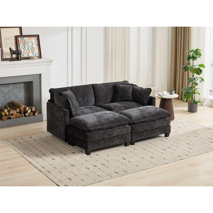 ZUBALIYA Sofa mit LED - Beleuchtung, mit Chenille - Bezug, mit Cordbezug, modular aufgebaut, aus Chenille, für Wohnzimmer und Apartments – Bild 10