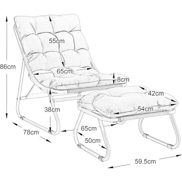 Ball & Cast Outdoor Lounge Sessel, Relaxsessel mit Hocker und Cushion für Garten, Balkon, Wohnzimmer & Schlafzimmer, Weiß – Bild 10