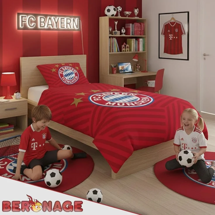 BERONAGE Wendebettwäsche FC Bayern München Bettwäsche " 5 Sterne Rot " Linon / Renforcé, Baumwolle, 2 teilig, 135x200 + 80x80 cm – Bild 6