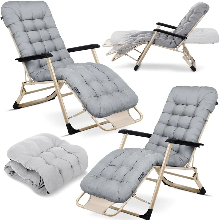 Sofotel Sonnenliege Klappbare Gartenliege Bis 120 kg Liegestuhl mit Kissen und Kopfstütze Grau Beige ChillWell Luxury 2 Stück – Bild 1