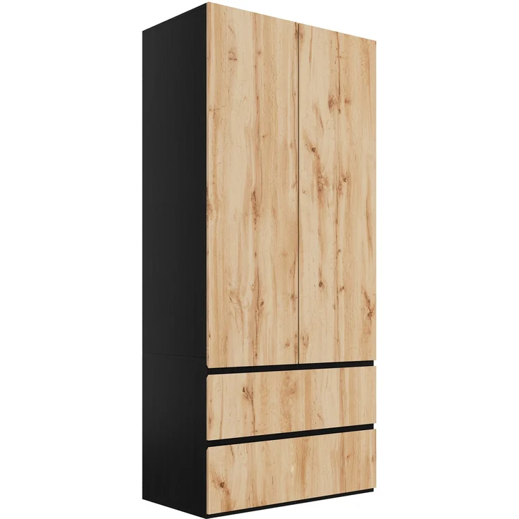 Kleiderschrank Garderobenschrank, 90 x 50 x 200 cm, mit 1 Kleiderstange, 2 Schubladen und 2 Türen, moderner Hochschrank für Schlafzimmer, Flur, Kinderzimmer oder Büro (Eiche Artisan/Weiß)--Holz--90x50x200cm--YOUDENOVA – Bild 7