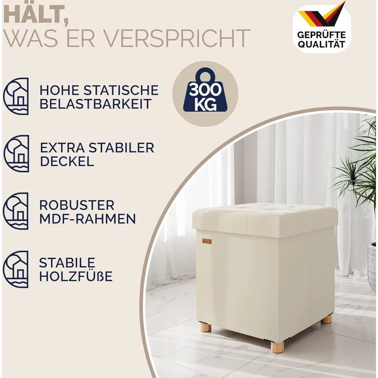 CASARIA® Sitzhocker mit Stauraum, Samt, beige – Bild 6
