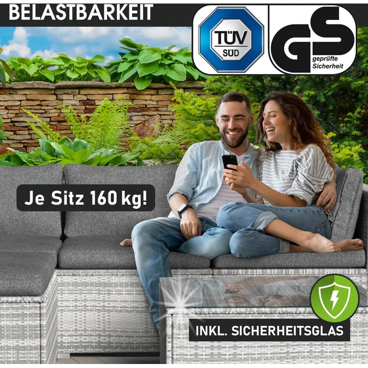 BRAST Gartenmöbel Lounge Sofa Couch Set Oase Grau Poly-Rattan für 4 Personen – Bild 7