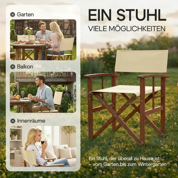 CASARIA® Regiestuhl aus FSC® Eukalyptusholz Antrhazit Creme – Bild 7