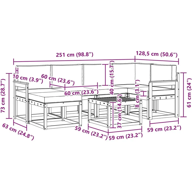vidaXL Outdoor-Sofagarnitur mit Kissen 7 pcs Natur und Anthrazit 3366665 – Bild 11
