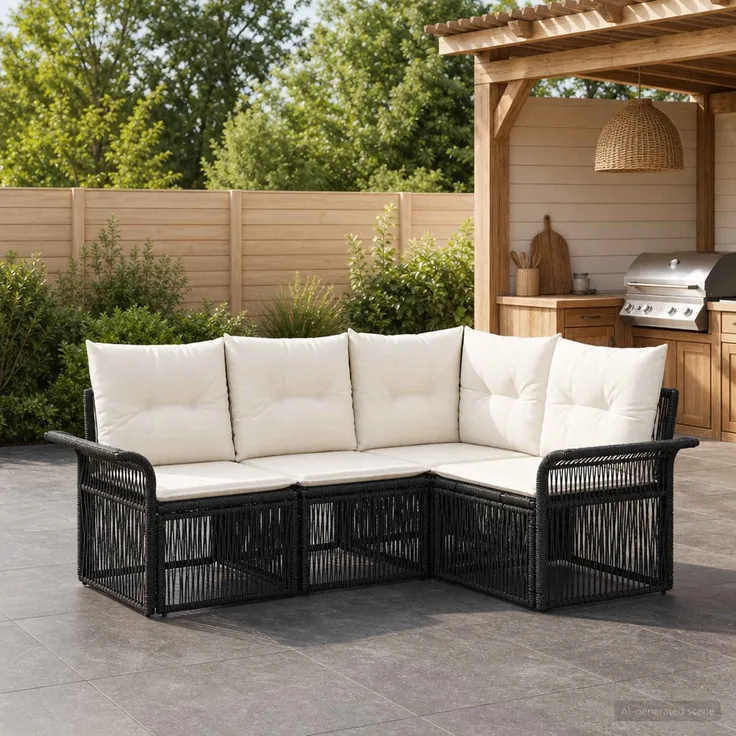 vidaXL Gartensofa-set 4 stk. Schwarz Poly-Rattan 3434821