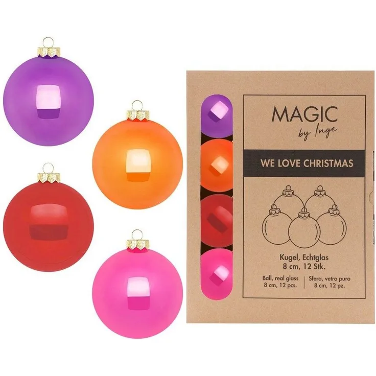 MAGIC by Inge Weihnachtsbaumkugel, Weihnachtskugeln Glas 8cm 12 Stück - Party Time