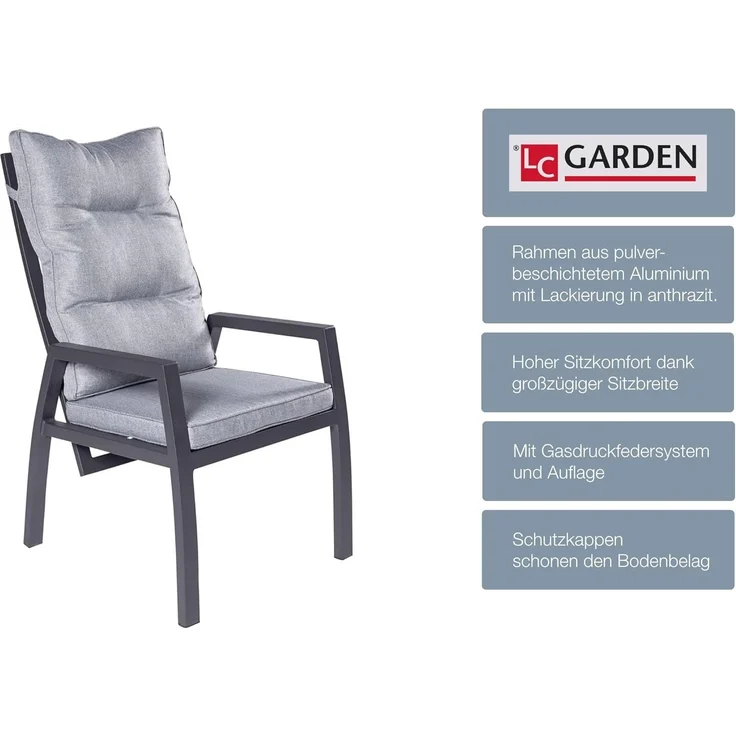 BONDINO II Gartenstuhl, anthrazit, Aluminium-Gestell, inklusive Kissen – Bild 5