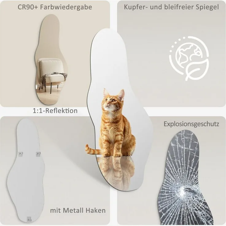 Hopibath Spiegel Flur Flurspiegel ganzkörper Ganzkörperspiegel gross 165x60 cm Rahmenlos (Dekospiegel Asymmetrisch, mit Splitterschutzfolie), für Wohnzimmer Schlafzimmer Badezimmer Kinderzimmer Hotel