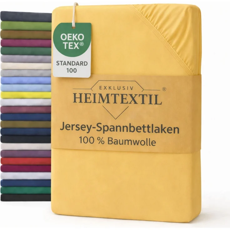 EXKLUSIV HEIMTEXTIL Jersey Spannbettlaken Premium 70 x 140 cm Gelb 100% Baumwolle Öko - Tex Zertifiziert Bed-Sheet Bettlaken Spannbetttuch Topper Leinentuch – Bild 1