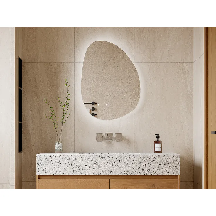 Vente-unique - Badezimmerspiegel asymmetrisch mit Beleuchtung - beschlagfrei - 60 x 80 cm - INACIA
