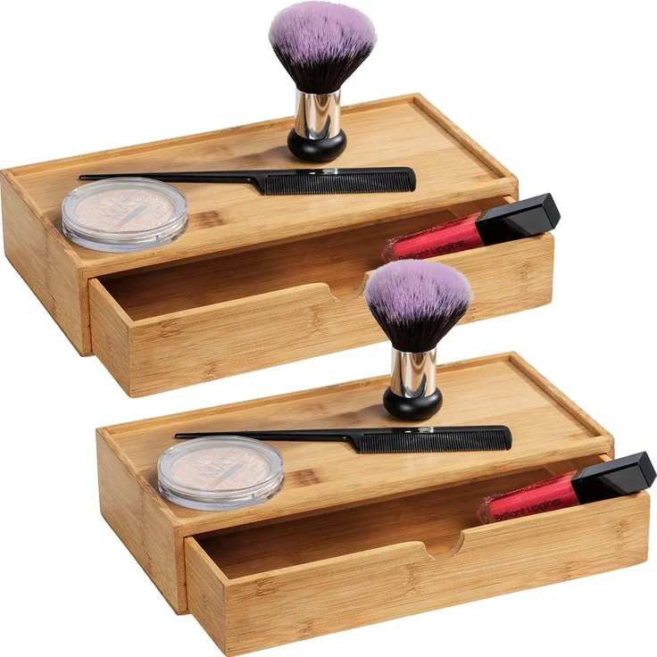 WENKO TERRA Aufbewahrungsbox 2er Set, Braun, mit Schublade, Bambus