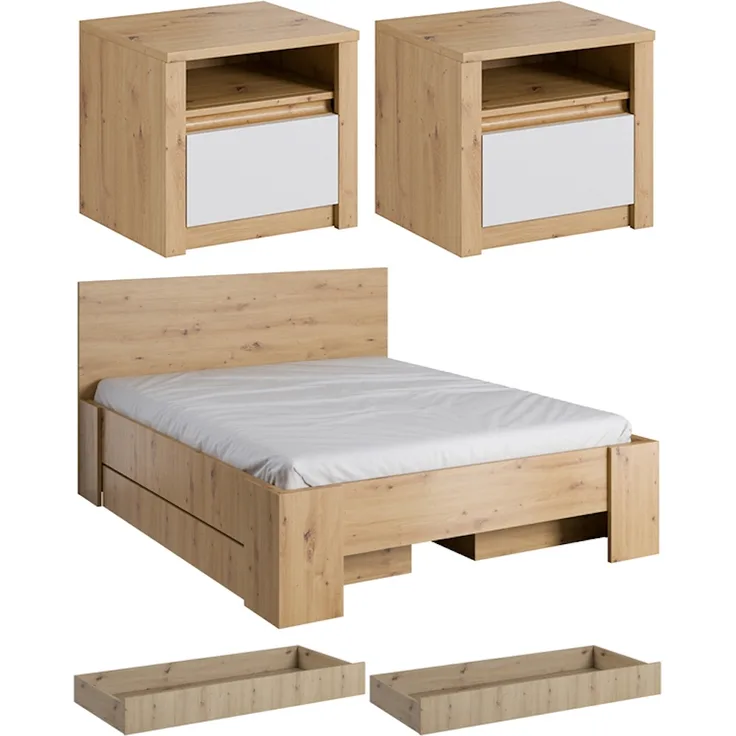 Bettanlage Malta Doppelbett 5-teillig grifflos artisan eiche weiß