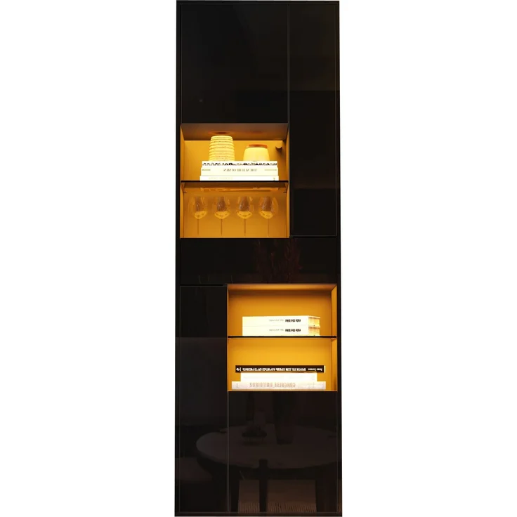 DESVIAE Vitrine mit LED-Beleuchtung und Schublade 55x170x38 cm Spanplatte Glas Schwarz – Bild 7