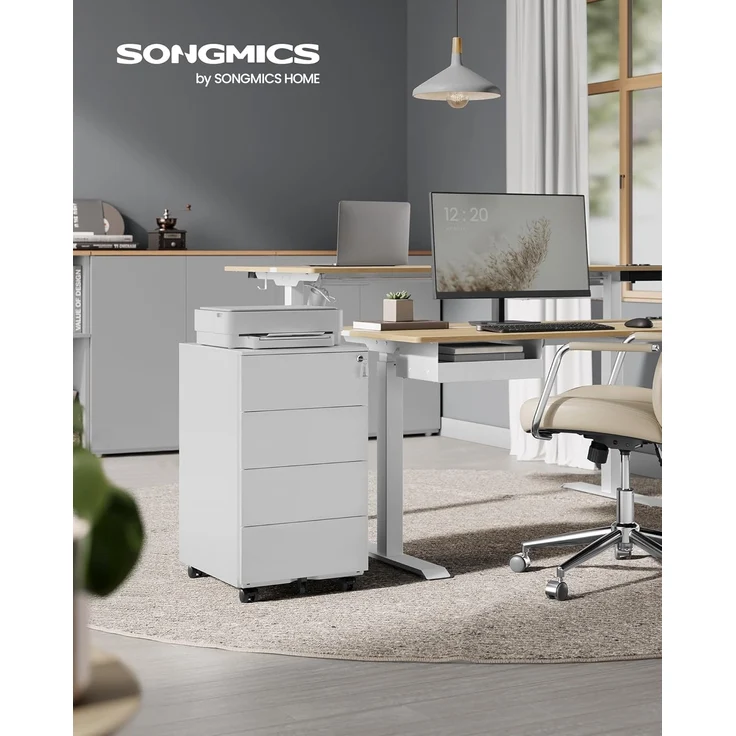 Songmics Rollcontainer abschließbar mit 4 Schubladen, Stahl wolkenweiß, 45,1 x 39 x 69,3 cm – Bild 2