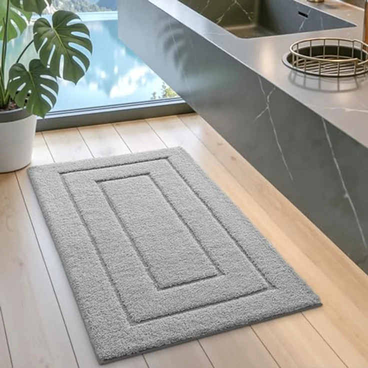 DEXI Badteppich rutschfeste,weicher Badezimmerteppich Wasserabsorbierend Badematte maschinenwaschbar Badvorleger für Dusche,Badewanne und Toilette - Hellgrau,40x60 cm – Bild 6
