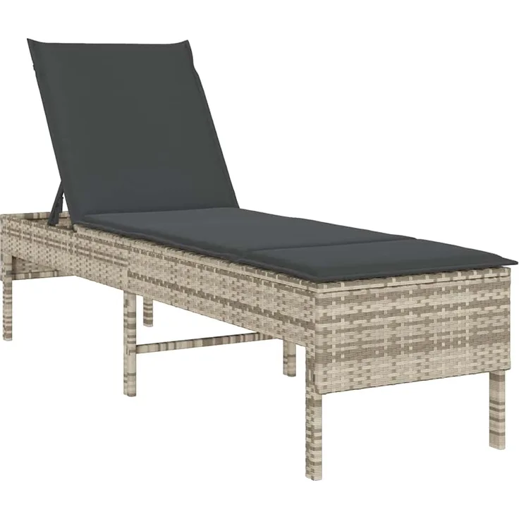 vidaXL Sonnenliege mit Auflage Hellgrau 55x200x44 cm Poly Rattan 4104105