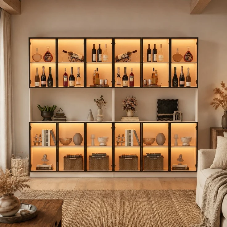 Vitrine 240x34x200 cm in Weiß mit Glastüren und App-gesteuerter LED-Beleuchtung – Bild 3