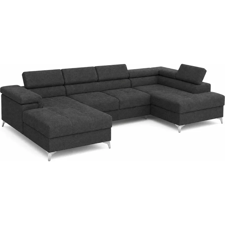 KRISAN MÖBEL MICHAEL-ANGELO U-Form Ottomane Links Wohnlandschaft 345 x 90 x 202 x 202 cm, mit Bettkasten in Schwarz – Bild 1