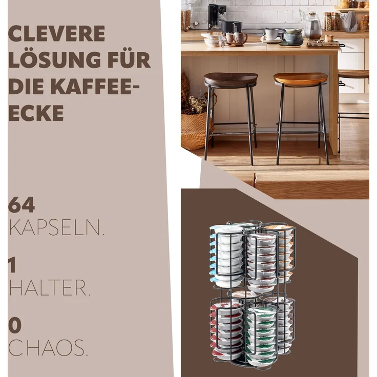 Kapselständer für Tassimo, Kapselspender für bis zu 64 Kapseln, 360° drehbar, Kapselhalter, schwarz – Bild 3