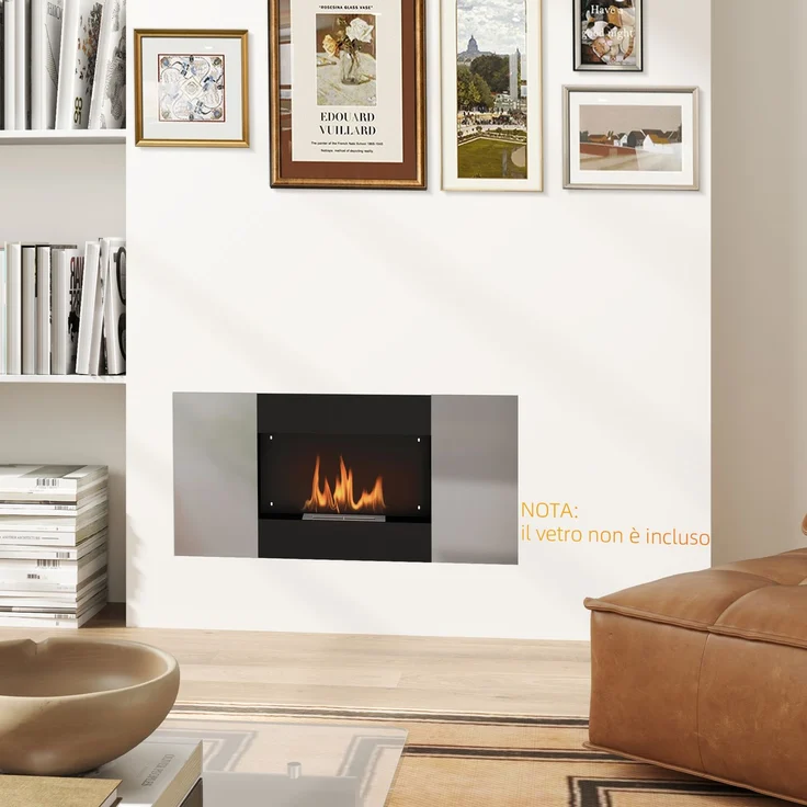 JARDJ 0,9-Liter-Wandkamin mit Bioethanol aus Edelstahl, 100 x 15 x 54 cm, Schwarz und Silber – Bild 8