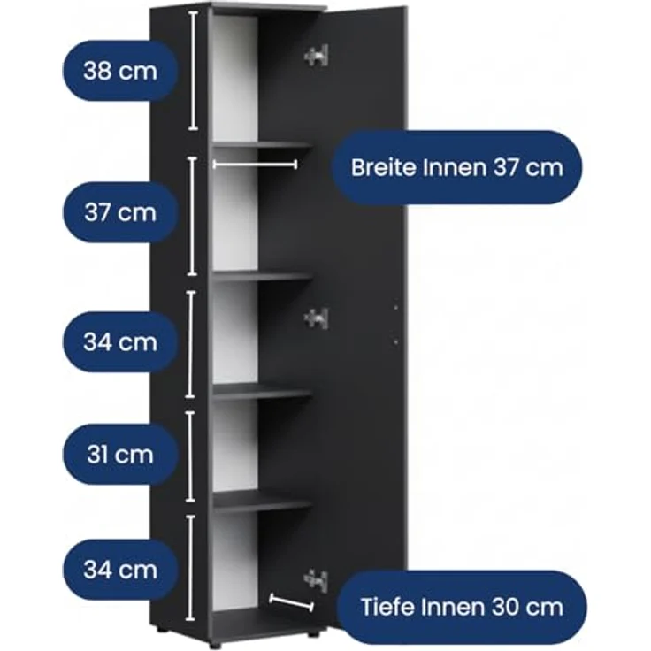 Home Collective Mehrzweckschrank Schmaler Schrank 40 cm breit mit 1 Tür & 4 Einlegeböden (Universalschrank Haushaltsschrank für Haushalt, Flur, Büro oder Schlafzimmer) 40x35x184 cm (BxTxH), Anthrazit – Bild 4