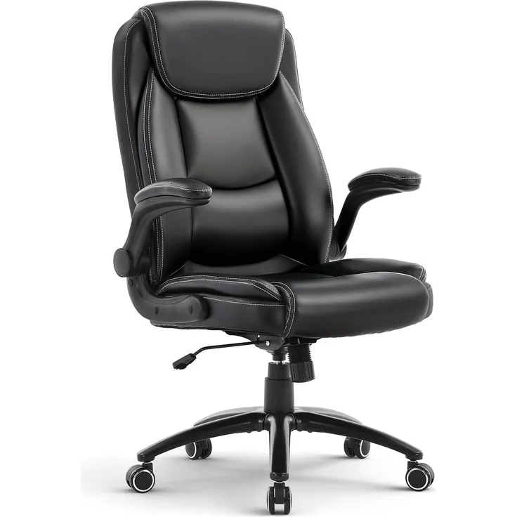 COLAMY Bürostuhl Ergonomisch, Ergonomischer Büro 360° Drehstuhl für Office, Chefsessel Stuhl mit Hochklappbaren Armlehnen, Verstellbarer Rückenlehne, Höhe & Kippspannung, 136KG Kapazität, Schwarz