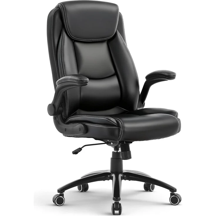 COLAMY Bürostuhl Ergonomisch, Ergonomischer Büro 360° Drehstuhl für Office, Chefsessel Stuhl mit Hochklappbaren Armlehnen, Verstellbarer Rückenlehne, Höhe & Kippspannung, 136KG Kapazität, Schwarz