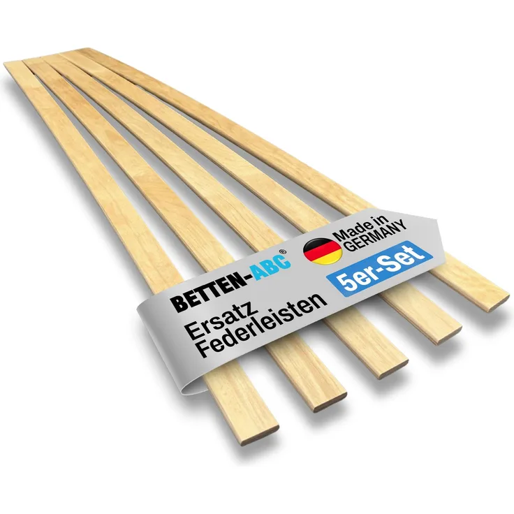 Ersatz Federholzleisten aus Schichtholz im 5er Set passend für viele gängige Lattenroste, Länge: Für 90 cm (880 mm), Breite und Farbe: 34 mm, Farbe: Natur