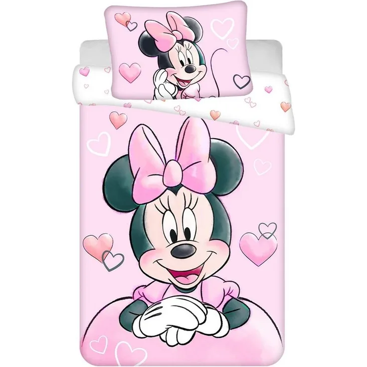 Sarcia. eu Kinderbettwäsche DISNEY Minnie Mouse Kinderbettwäsche rosa/weiß 100x135 cm Baumwolle