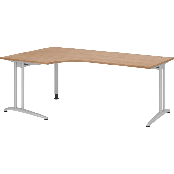 bümö Eckschreibtisch groß, Serie 200x120 cm, Tischplatte aus Holz in Nussbaum, Gestell aus Metall - Schreibtisch L Form, großer Tisch für's Büro, Computertisch, Bürotisch, BS-82-N