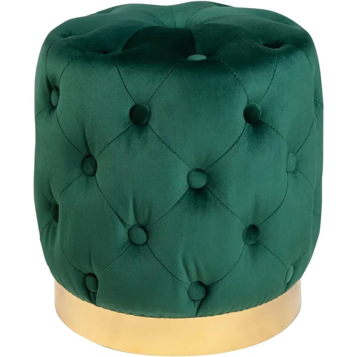 riess-ambiente Sitzhocker MODERN BAROCK 37cm dunkelgrün / gold, Hocker · Samt · Metall · Chesterfield-Design