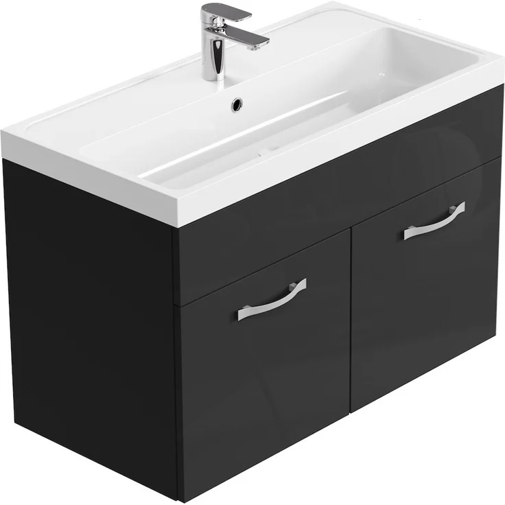 Badplaats Badmöbel Set mit Waschbecken und Unterschrank Paso 01 80 x 40 cm Schwarz Hochglanz - Waschbeckenunterschrank mit Waschbecken – Bild 2