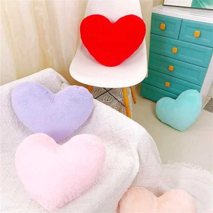 Herzkissen Dekokissen Zierkissen 46x36 cm Herz Kissen Kinderzimmer Decor Herzform Dekokissen Kopfkissen Kissen Zierkissen, Plüsch Kinderkissen für Kinderzimmer Sofa Dekoration (lila) – Bild 8