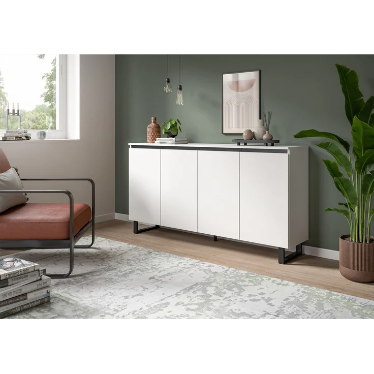Sideboard B/H/T: 160x84x36 cm in weiß Melamin und schwarz – Bild 5