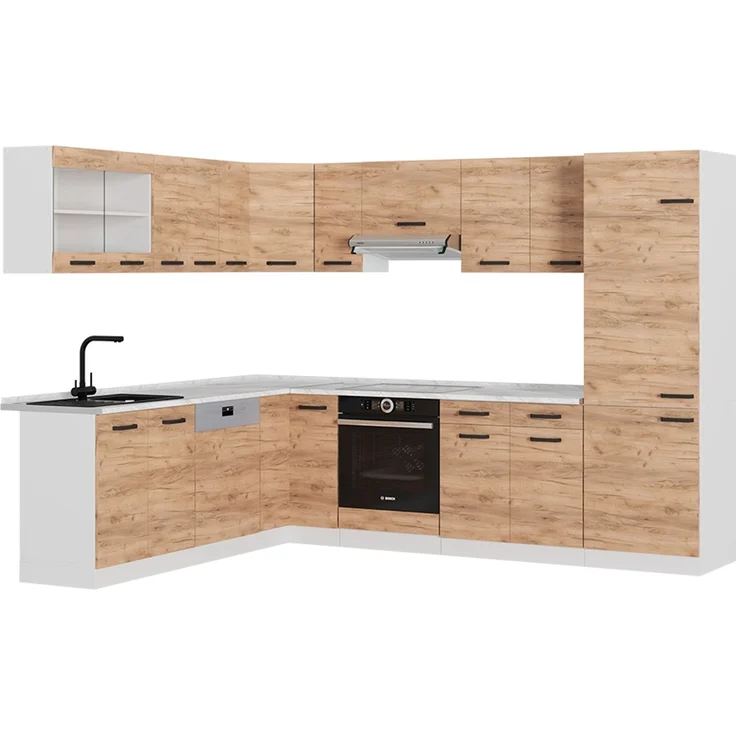 Eckküche R-Line Goldkraft Eiche/Weiß 287 x 60 cm AP Anthrazit Vicco – Bild 1