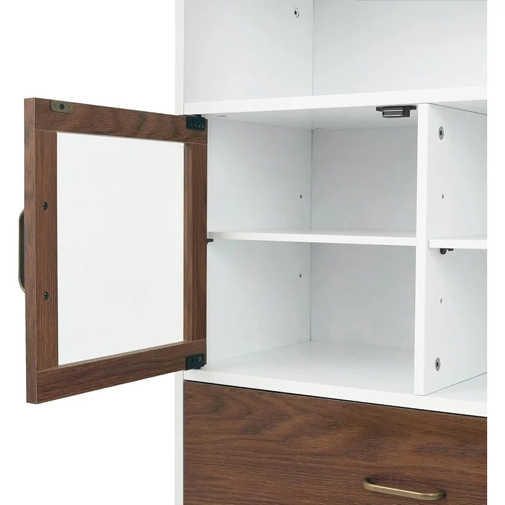 Elegant Home Fashions Tyler Holz Badezimmer Freistehender Aufbewahrungsschrank 33 x 66 x 86,8 cm Mit Schublade & Regalen 2 Ton Weiß/Braun EHF-F0010, White/Natural Wood, One Size – Bild 7