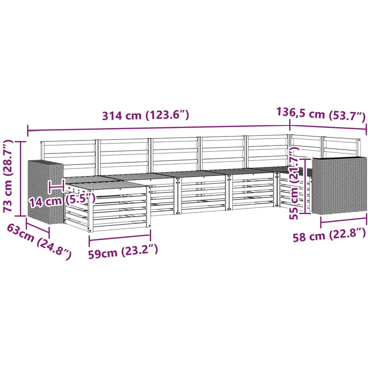 vidaXL Outdoor-Sofagarnitur 7 stk. 6-Sitzer Natur Massivholz Akazie 3384635 – Bild 9