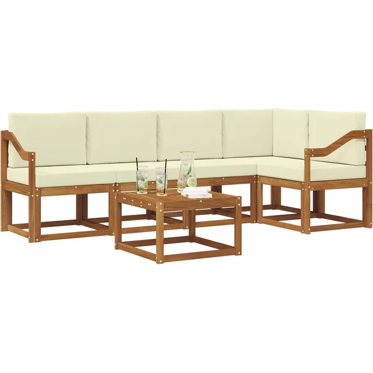 vidaXL Outdoor-Sofagarnitur mit Kissen 6 pcs Natur und Creme 3366443 – Bild 3