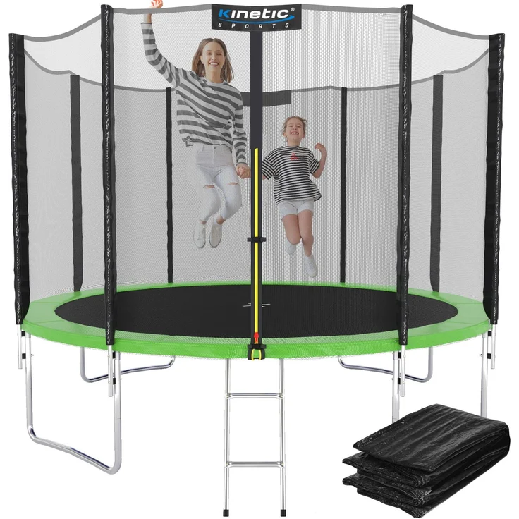 KINETIC SPORTS Trampolin Outdoor 'Salto Plus' - Komplett-Set für Kinder, USA Sprungtuch, Netz, Randpolster, Leiter, Grün-2, Ø 305 cm – Bild 1