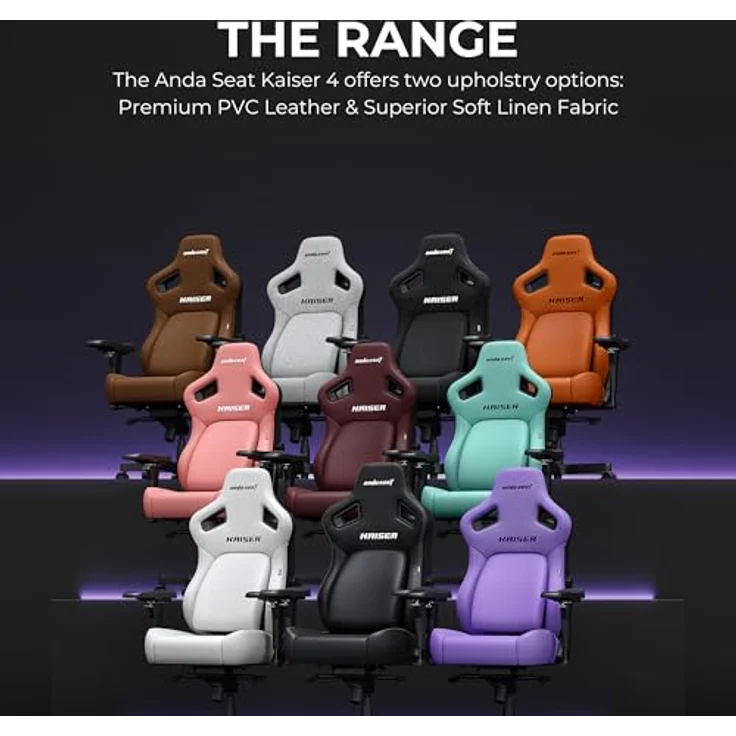 Anda Seat Kaiser 4 Gaming Stuhl Ergonomisch - Großer Gamerstuhle für Erwachsene mit 4-Stufen LendenwirbelstüTZE, Leinenstoff, Nacken- & Rückenstütze, Gamer Stuhl Schwarz Stoff – Bild 9
