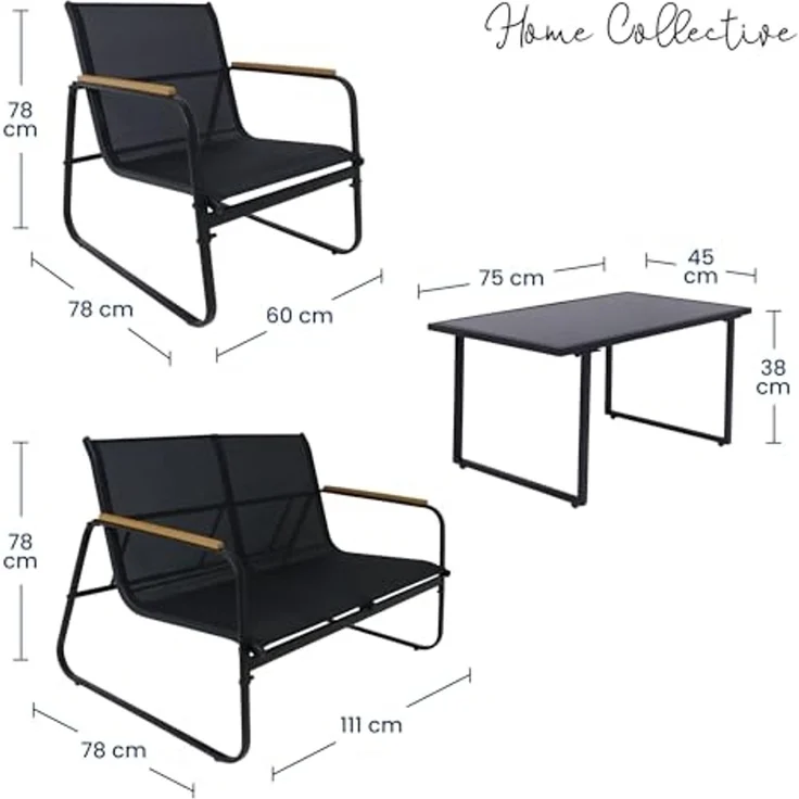 Home Collective Gartenlounge-Set Lounge Möbel Outdoor Gartenlounge Gartenmöbel 4-teilig in schwarz, wetterfest & pflegeleicht, ideal für Terrasse Balkon oder Garten – Bild 2
