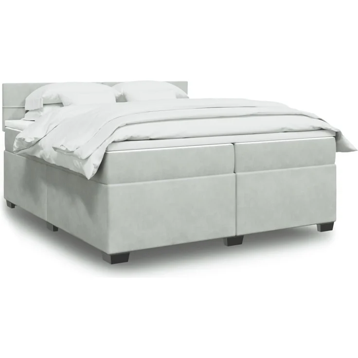 vidaXL Boxspringbett mit Matratze Hellgrau 200x200 cm Samt 3286402 – Bild 1