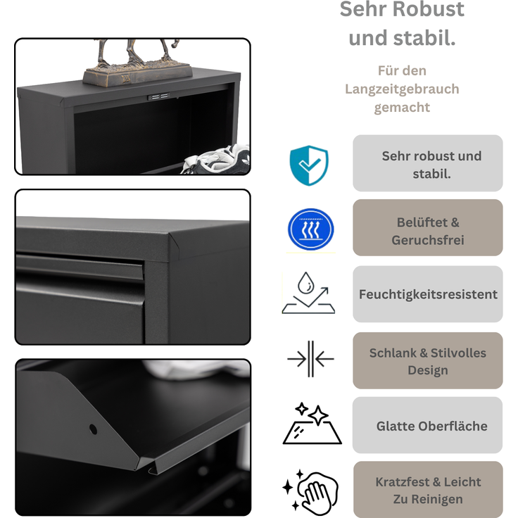 Schuhkipper Metall 50 x15 x 170 cm, 5 Klappen, schwarz RAL 9005 – Bild 3