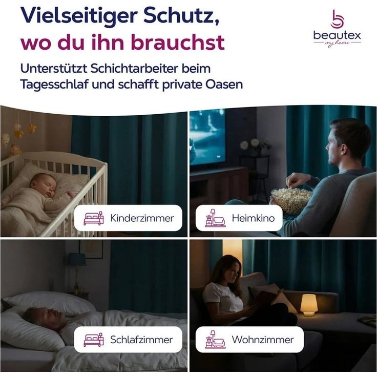 Beautex Verdunkelungsvorhang 2er Set mit U-Band, Blackout Vorhang Gardine abdunkelnd (2 St), Kräuselband, verdunkelnd, 2er Set, wärmeisolierend, blickdicht, waschbar, Farbwahl – Bild 4