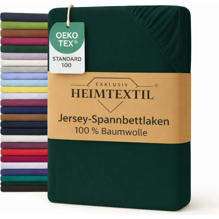EXKLUSIV HEIMTEXTIL Jersey Spannbettlaken Premium 180 x 200 cm Dunkelgrün 100% Baumwolle Öko - Tex Zertifiziert Bed-Sheet Bettlaken Spannbetttuch Topper Leinentuch – Bild 1