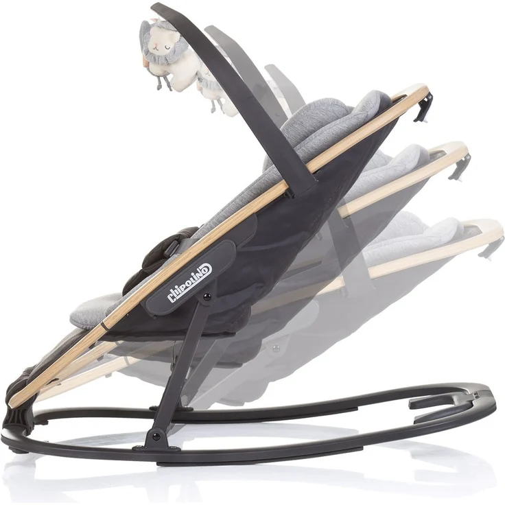 Chipolino Babywippe Senso Holzoptik Spielbogen Kopfstütze 3-Punkt-Gurt faltbar grau – Bild 2