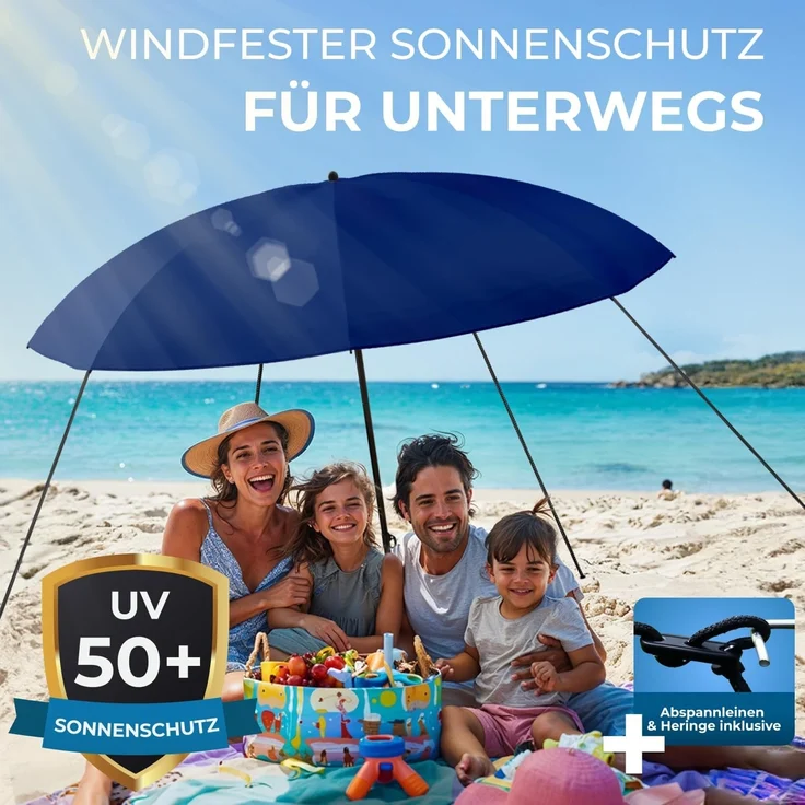 Styngard Sonnenschirm Reise Sonnenschirm Nizza, LxB: 180,00x155,00 cm, mit UV Schutz 50+ - Strandschirm Sonnenschirm Strand mit Abspannleinen – Bild 2