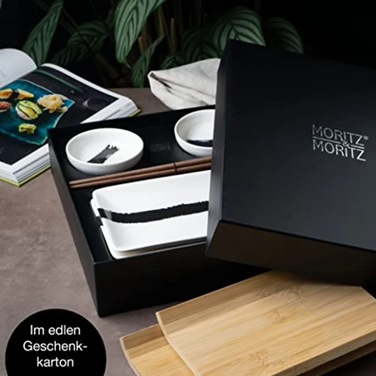 Moritz & Moritz Tafelservice Sushi Set 10tlg Pinselstrich Schwarz (8-tlg), 2 Personen, Geschirrset für 2 Personen – Bild 4